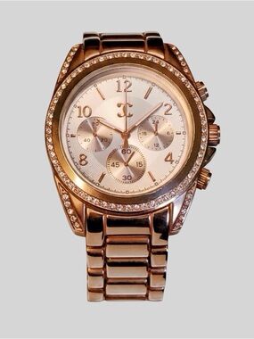 Charming Charlie Rose Gold Multi Dial Watch Iced With Gems 7" Band With Clasp